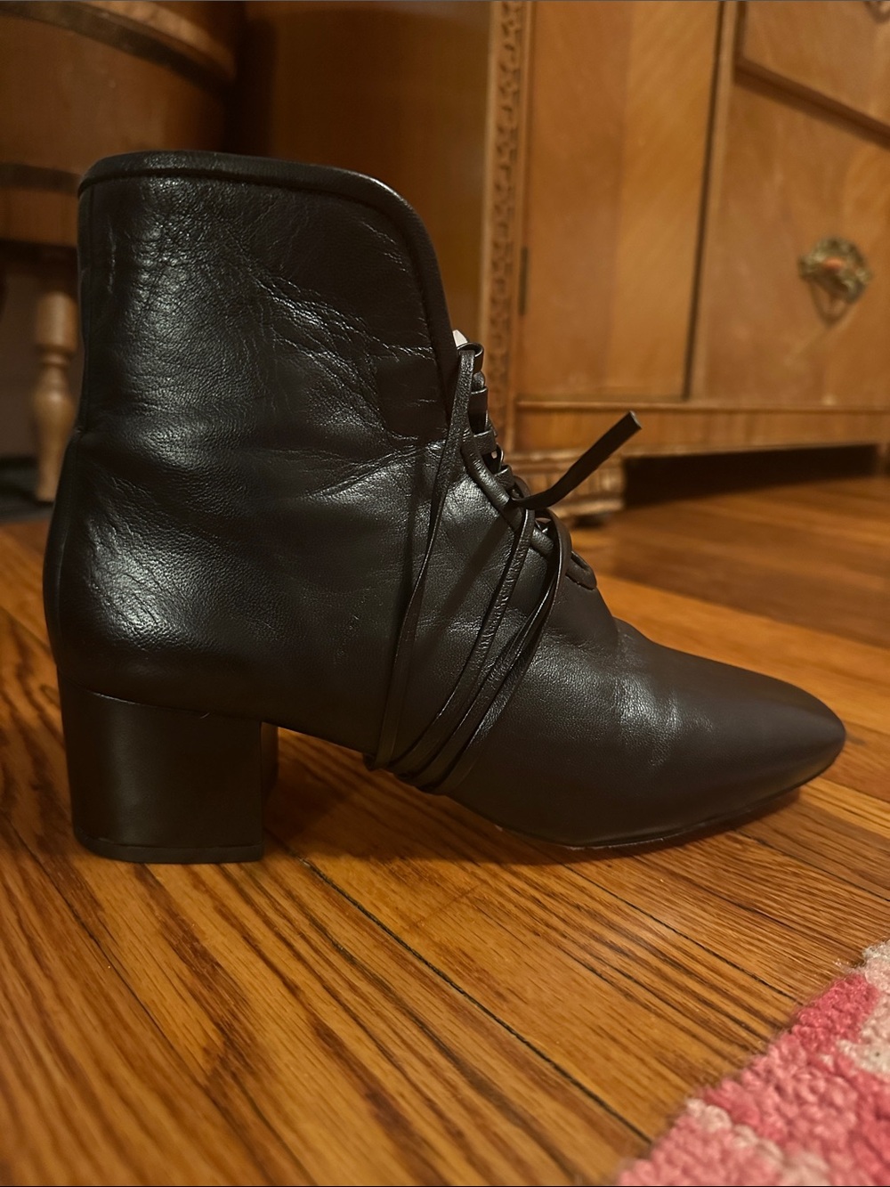 Black Lace-Up Heeled Ankle Boots - Picture 3 of 3
